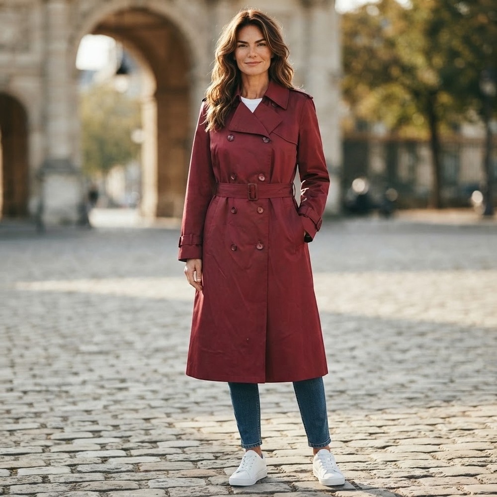 VTG London Fog Burgundy Trench Coat 14R Double Breasted Heritage Quiet Luxury